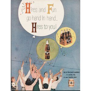1956 Hires Root Beer Vintage Print Ad Party Fun Out of the Barrel Dalmation 50s